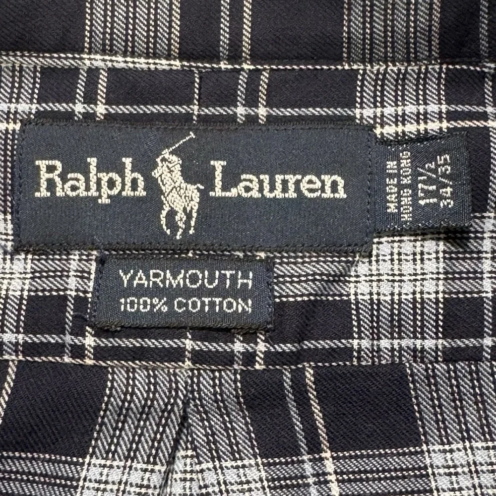 Polo Ralph Lauren‎ Yarmouth Shirt 17.5 34/35 Black Blue Glen Plaid LS
